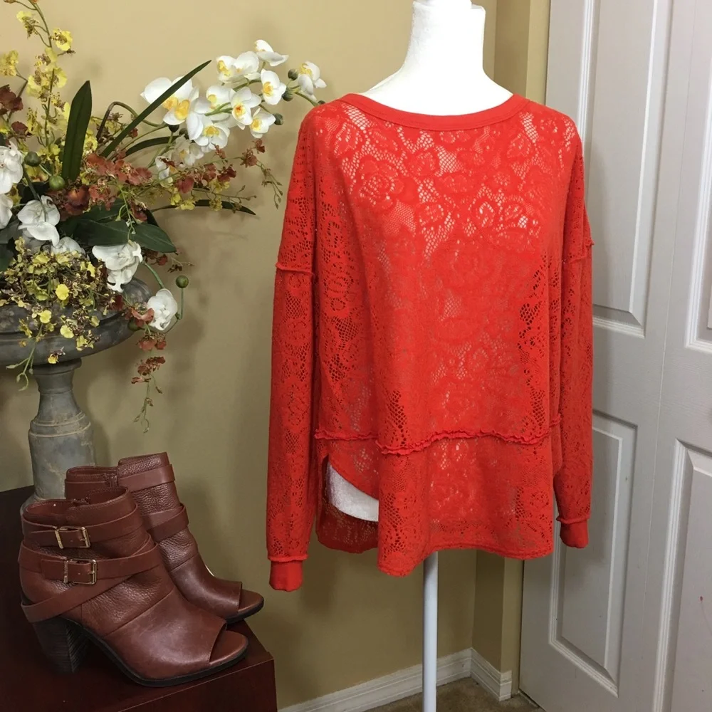 NWT FREE PEOPLE NOT COLD IN THIS LONG SLEEVE SHEER KNIT TOP Boho Chic Romantic‎